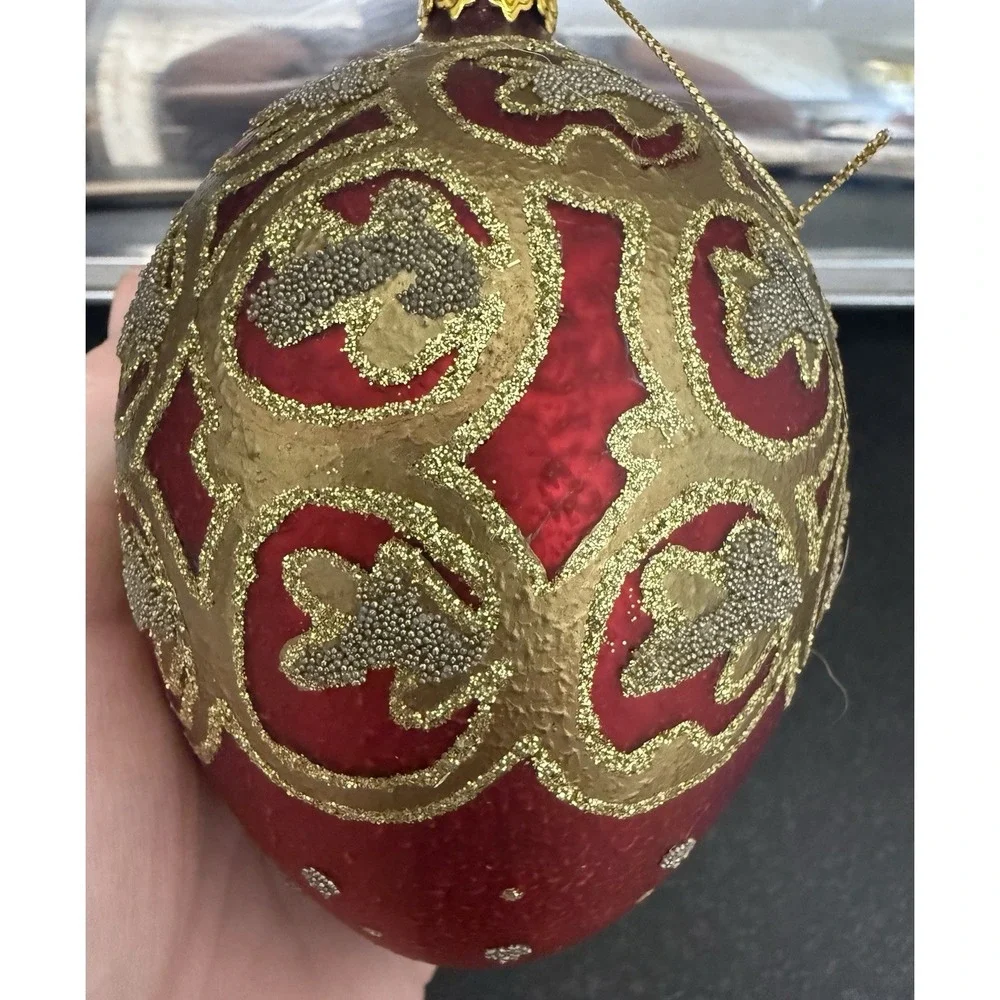 Dept 56 Christmas Ornament Blown Glass VTG Glitter Sequins Paint